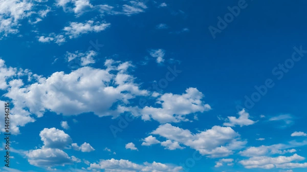 Fototapeta Blue sky with small clouds, clear sky, panoramic banner, sky background.