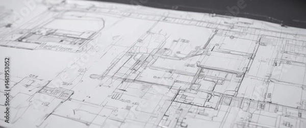Fototapeta Clean white background, black technical drawings, blueprint style , design element, shape