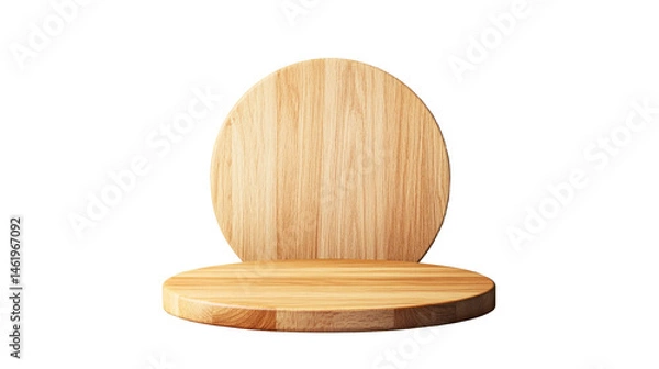 Obraz Wooden display stand with round base and backdrop for products