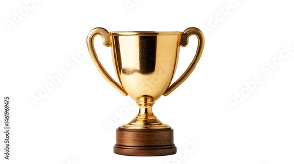 Obraz Shiny golden trophy on a wooden base with a transparent background
