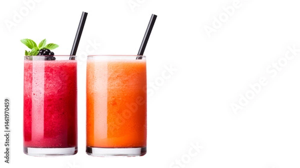 Obraz Two tall glasses filled with vibrant beverages sit side by side