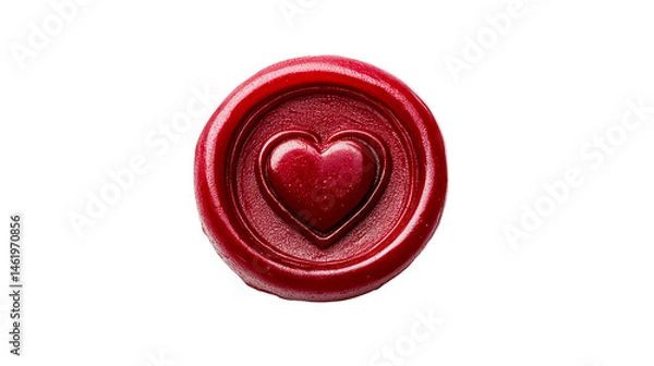 Obraz Red wax seal with heart design on transparent background