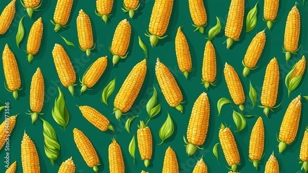 Fototapeta corn pattern on green plain background, abstract illustration design seamless