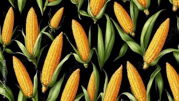 Fototapeta corn pattern on black plain background, abstract illustration design seamless