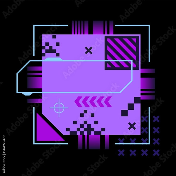 Obraz Glitch tech banner, futuristic cybernetic circuit board concept featuring a purple palette