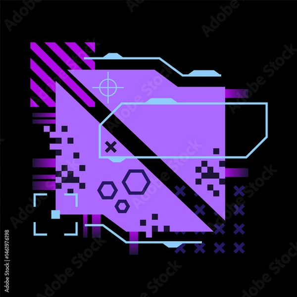 Obraz Glitch tech banner, futuristic cybernetic circuit board concept featuring a purple palette