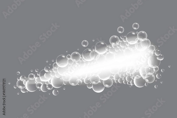 Obraz Soap bubbles, displaying unique designs, gracefully float on a plain gray surface
