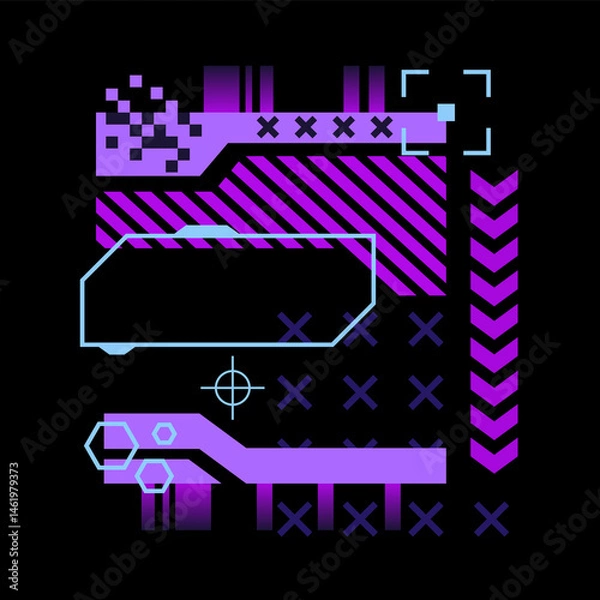 Obraz Glitch tech banner, futuristic cybernetic circuit board concept featuring a purple palette