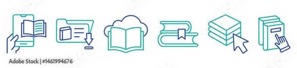 Obraz e-learning book download icon set online education digital library read journal literature signs vector illustration