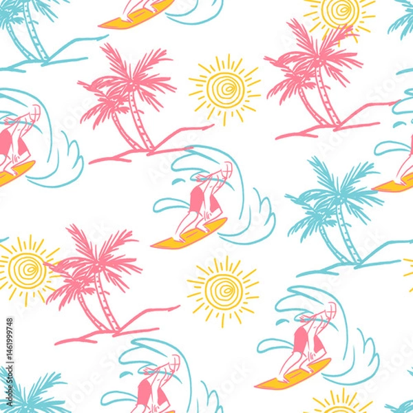 Fototapeta Colorful Fun Vector Summer Vacation Seamless Pattern
