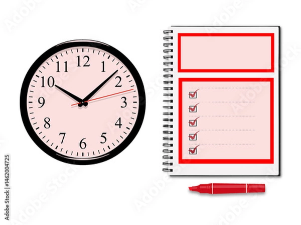 Obraz Creative design of a clock next to a goal and planning note in beautiful pink colors