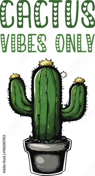 Fototapeta Playful and funny cactus illustration with quote. Generative AI.