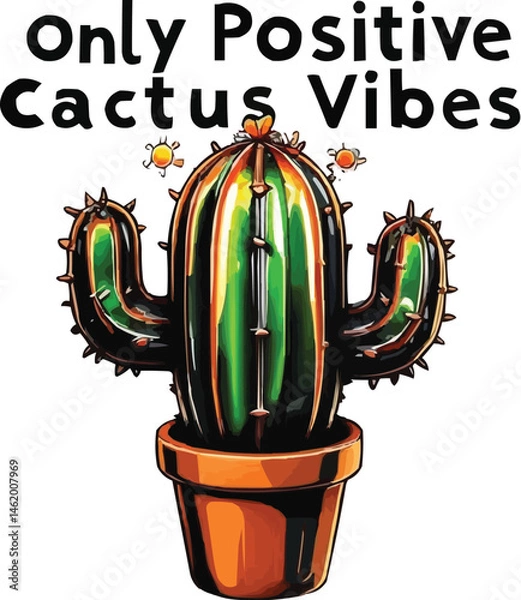 Fototapeta Playful and funny cactus illustration with quote. Generative AI.