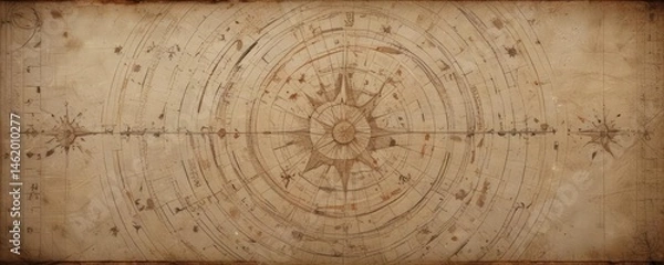 Obraz Faded celestial chart, intricate star patterns, aged paper texture, map, chart