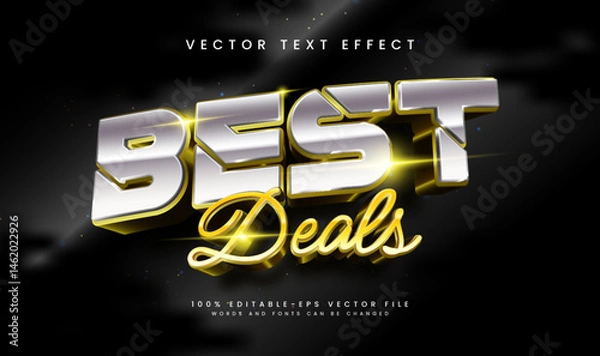Fototapeta 3D text effect showcasing 'Best Deals' in gold and silver. Ideal for promotions and advertisements.