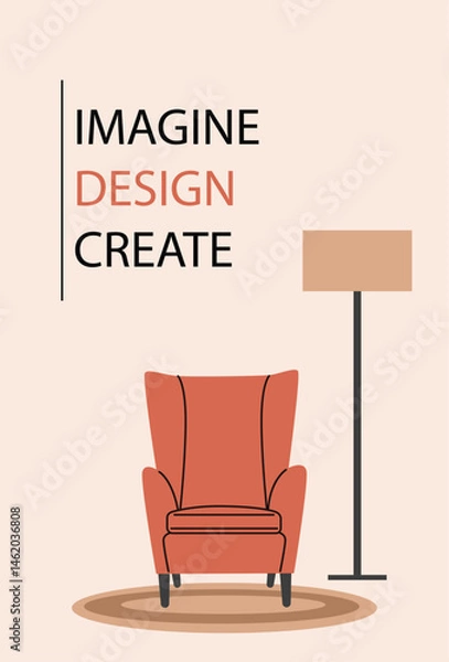 Fototapeta Banner interior design,home decor.A template with a space for the text.Flat vector illustration.