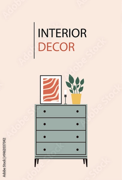 Fototapeta Banner interior design,home decor.A template with a space for the text.Flat vector illustration.