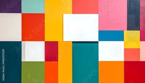 Fototapeta Abstract colorful square geometric pattern. Vibrant hues create a modern, artistic backdrop. Ideal for website banners, social media, and design projects.