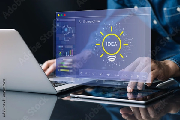 Fototapeta Ideas and creativity concepts with ai generative tool for create great work and inspiration.
