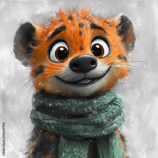 Obraz Charming Orange Cartoon Character with Red Eyes in Whimsical Digital Illustration