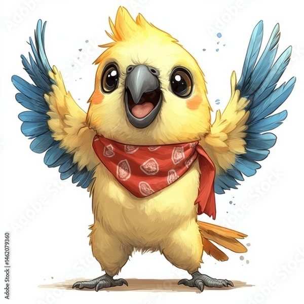 Obraz Cheerful Cartoon Parrot Illustration: Vibrant Colorful Bird with Funny Playful Expression
