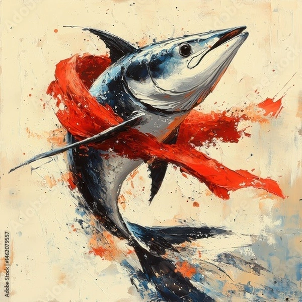 Obraz Stunning Abstract Marlin Painting: Vibrant Marine Wildlife in Fluid Art Masterpiece