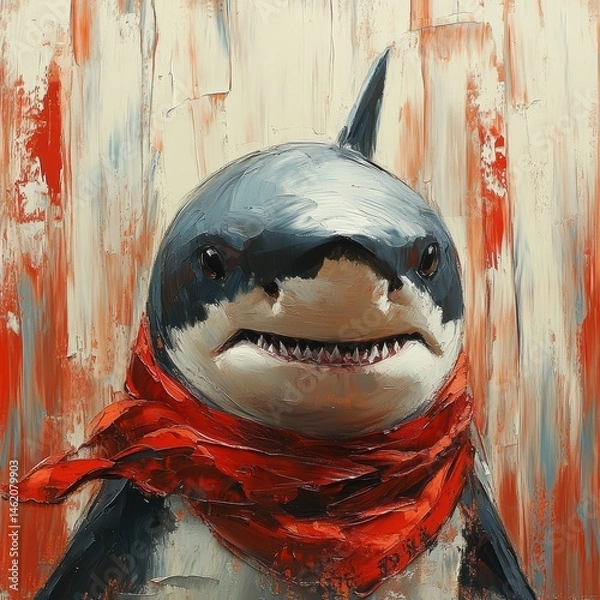 Obraz Whimsical Shark and Penguin Animal Hybrid Illustration: Vibrant, Funny, Trendy Art