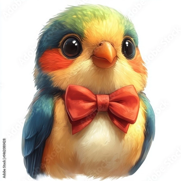 Obraz Vibrant Whimsical Illustrated Bird: Adorable Cartoon Character with Colorful Feathers