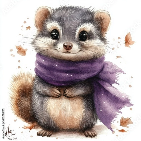 Obraz Colorful Cartoon Forest Creatures in Adorable Fall-Themed Whimsical Illustration