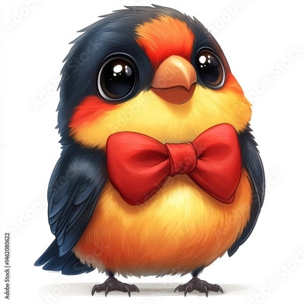 Obraz Vibrant Cartoon Bird Character with Festive Bow Tie in Playful Digital Illustration