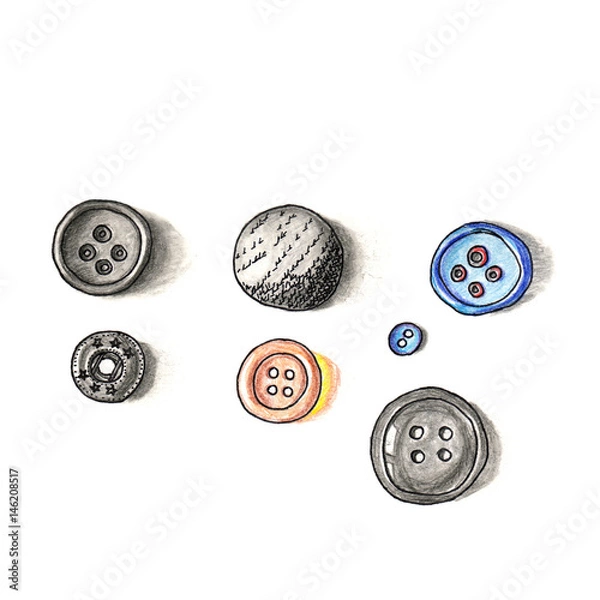 Fototapeta Buttons sketch, pencil drawing