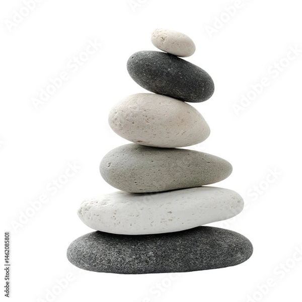Fototapeta A perfect balance of zen stones stacked delicately on each other. This arrangement brings a sense of peace and tranquility