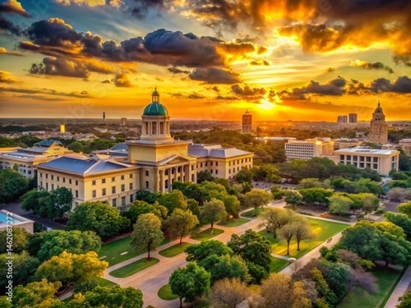 Obraz Aggieland Sunset: Low Light Texas A&M Campus Panorama