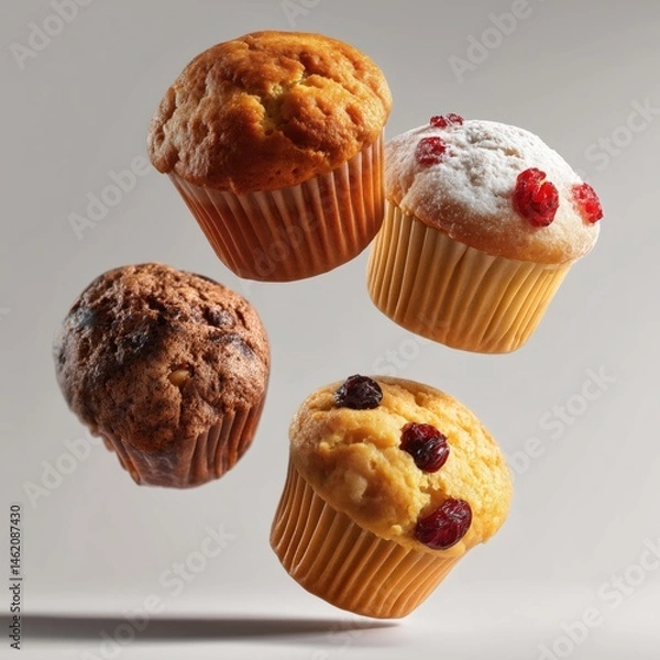 Fototapeta Assorted Muffins with Berries Floating