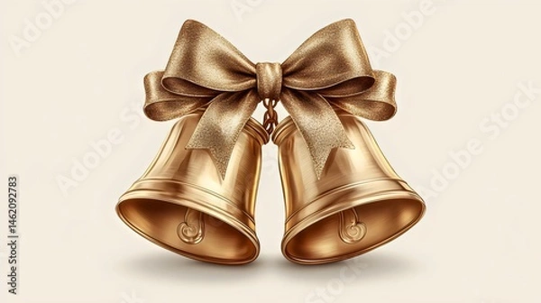 Fototapeta Two golden bells with a gold ribbon tied around them