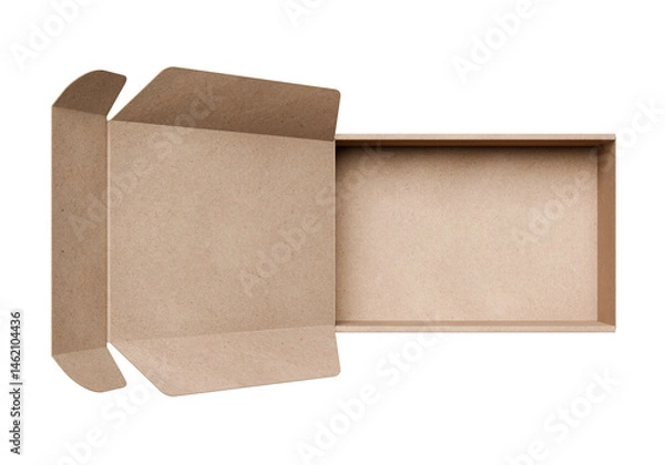 Fototapeta Open empty brown cardboard box, transparent background