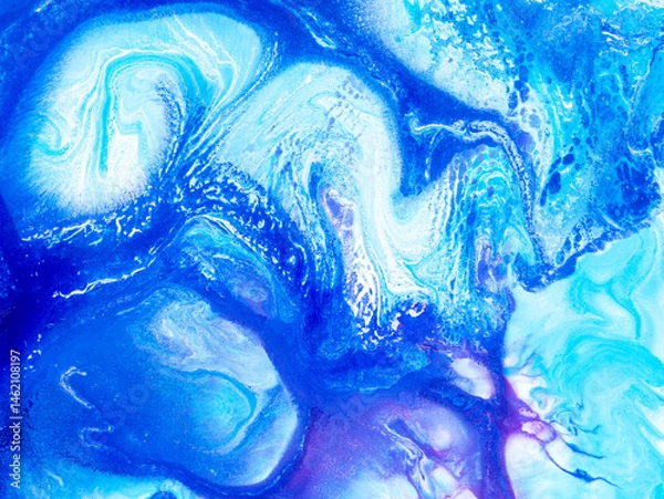 Fototapeta Blue wave, abstract creative hand painted background, marble texture