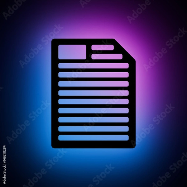 Fototapeta Text File icon with Blue and Purple Neon Light on Dark Background.