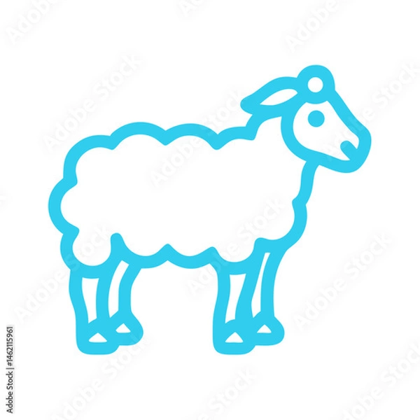 Fototapeta Cute cartoon blue sheep standing on a white background with simple design and friendly expression