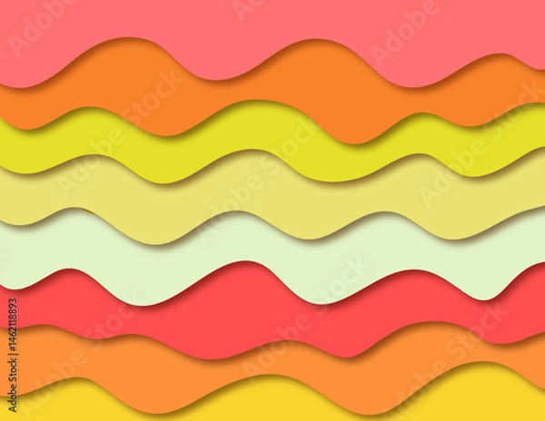 Fototapeta Soft color curvy line paper cut out style background. Prefect for use as summer wallpaper or backdrop.