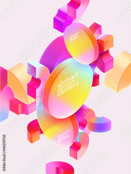 Obraz Geometric poster template of Multicolored 3D circles. Glass iridescent geometric shape.