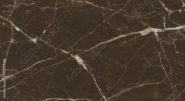 Fototapeta Dark Brown Marble Texture with Light Beige Crystalline Veins Rich Earthy Stone Background