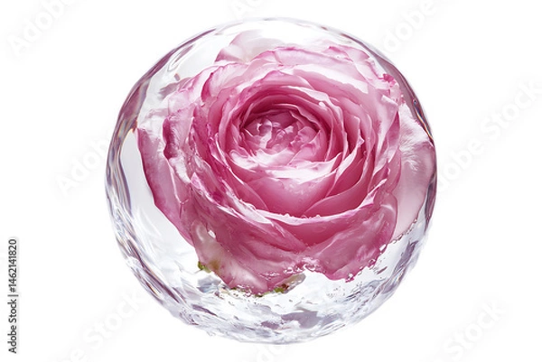 Fototapeta Pink Rose Encased in Water Orb on Transparent Background