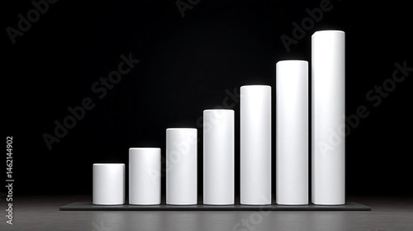 Fototapeta Ascending White Columns Growth Chart on Black Background.