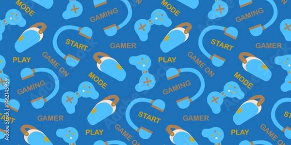 Obraz Video game controller, joystick and virtual reality glasses seamless pattern. Flat style vector illustration 