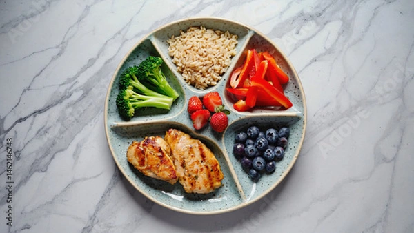 Obraz Complete 5 food groups in a plate with holes