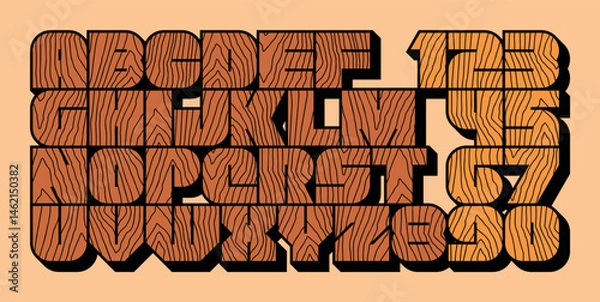 Obraz Wood Font. Rough Woodcut Texture Bold Font. Woodcut Letterpress Condensed. Flat style
