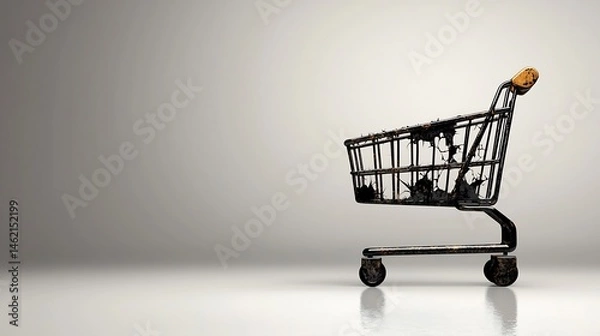 Fototapeta A rusty shopping cart, abandoned and deteriorated