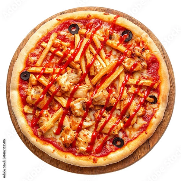 Fototapeta Delicious Pizza with Chicken and Olives isolated on transparent background