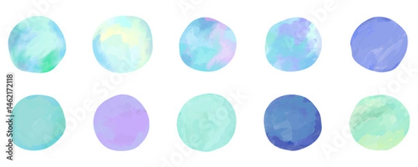 Obraz 水彩の円のベクターイラストセット　テキスト無し　手描き　白背景　テクスチャ　あしらい　フレーム　丸　円形　web　チラシ　ポスター